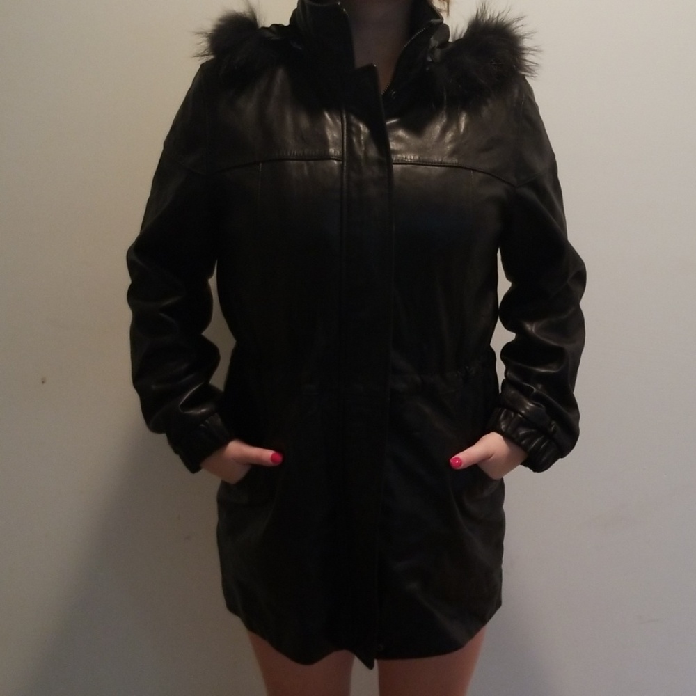 Womens leather coat with hood